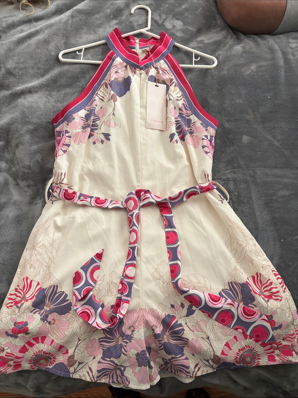 Ciebon Cream Floral Halter Dress with Pink & Purple Accents - Kids